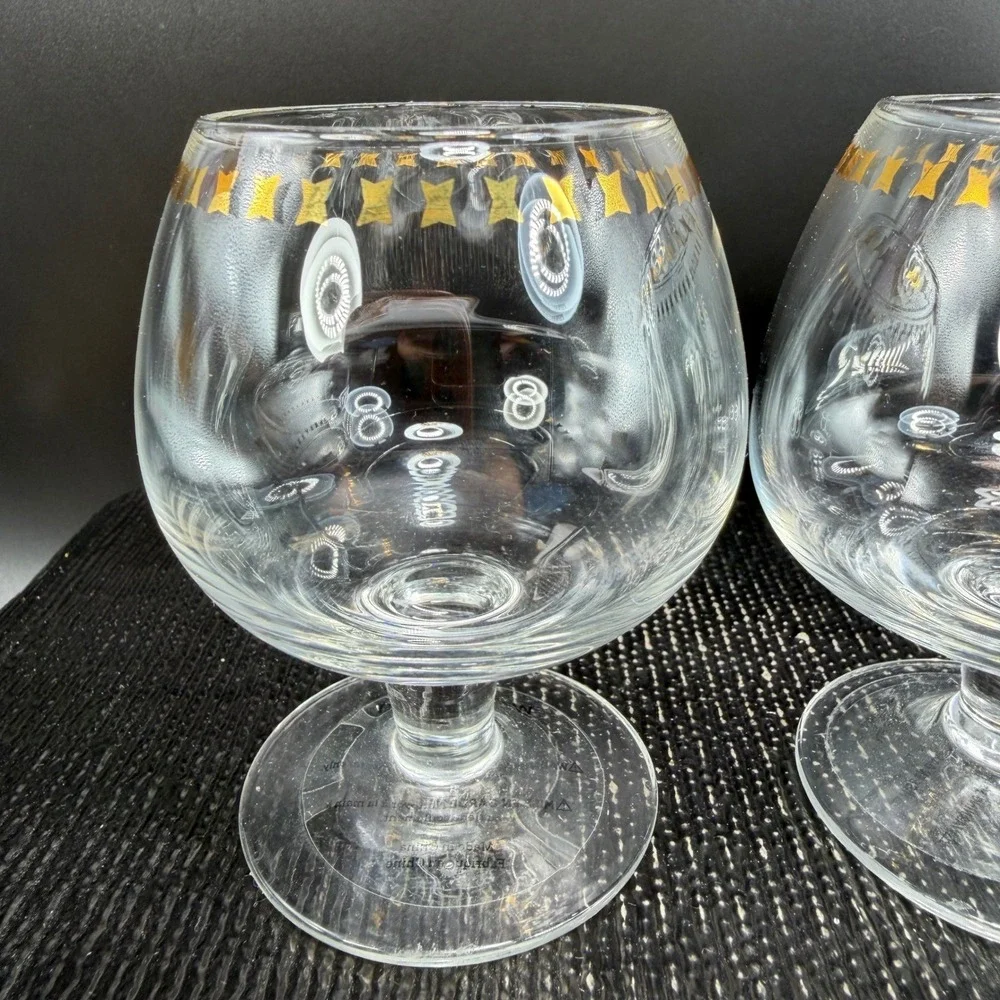 West Elm Brandy Snifter Glasses Set of 2 Gold Bow Ribbon Pattern Clear Barware‎